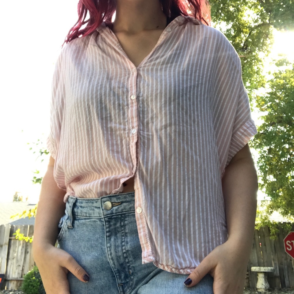 Pink and white stripped button up